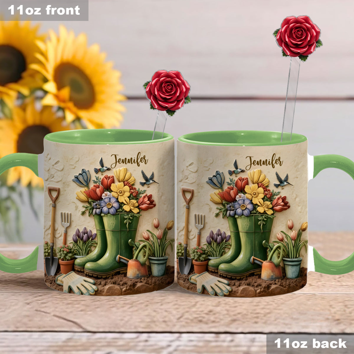 Love Gardening - Personalized Gardening Set Accent Mug with Acrylic Stirrers