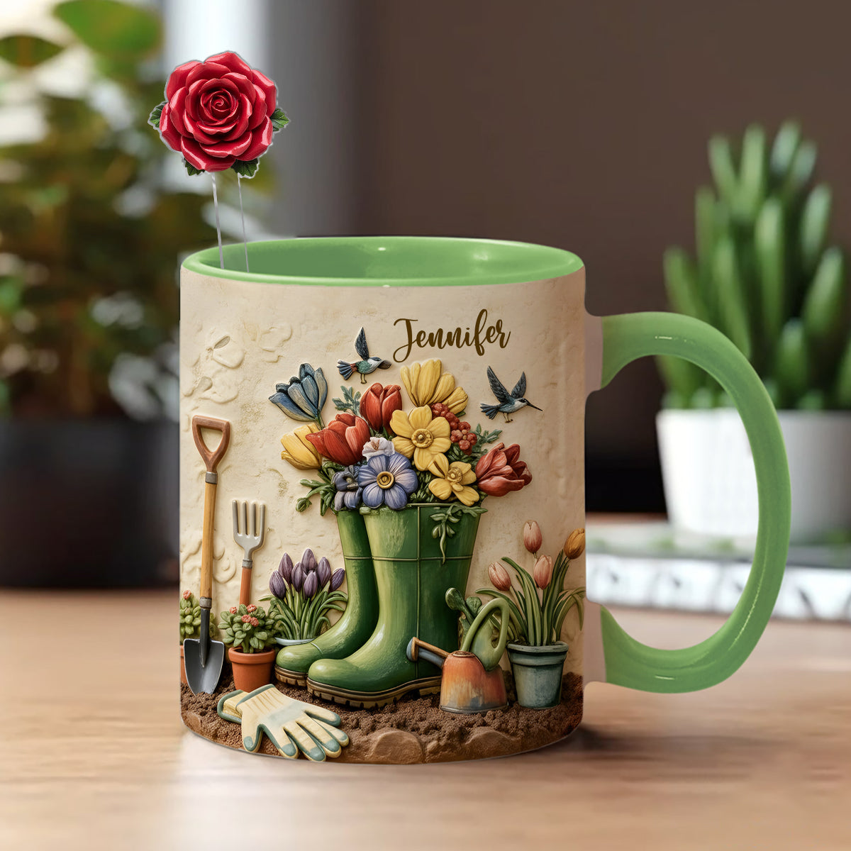 Love Gardening - Personalized Gardening Set Accent Mug with Acrylic Stirrers