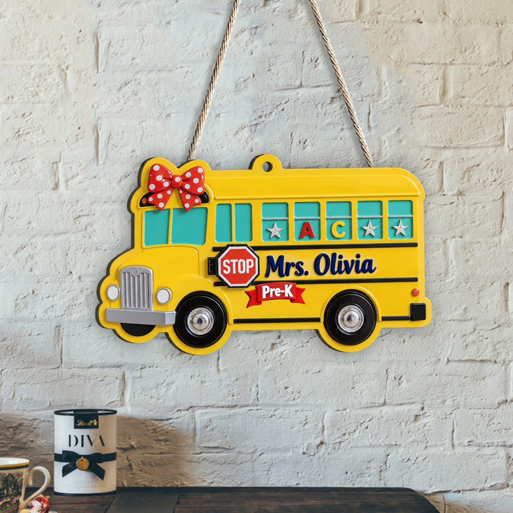 School Bus 3D Shaped Door Sign - Personalized Teacher Custom Shaped Wood Sign