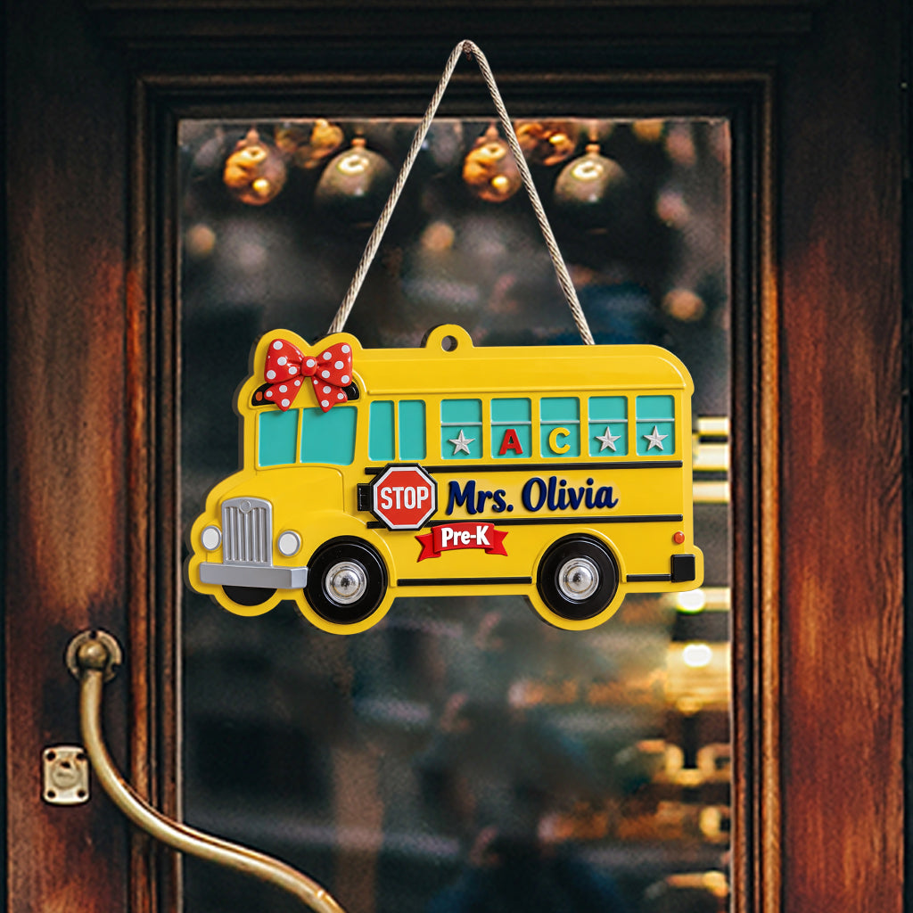 School Bus 3D Shaped Door Sign - Personalized Teacher Custom Shaped Wood Sign