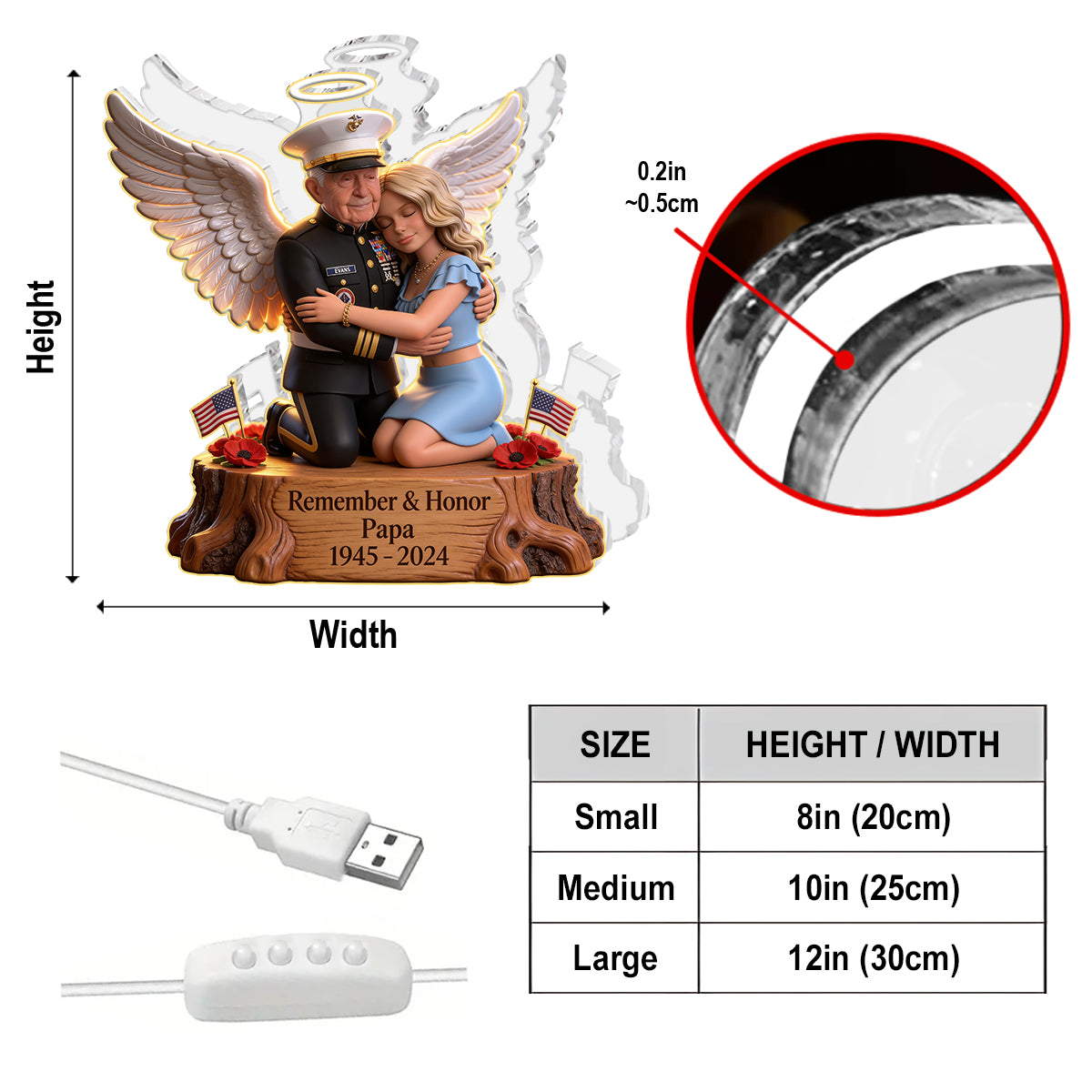 Remember And Honor - Personalized Acrylic LED Night Light