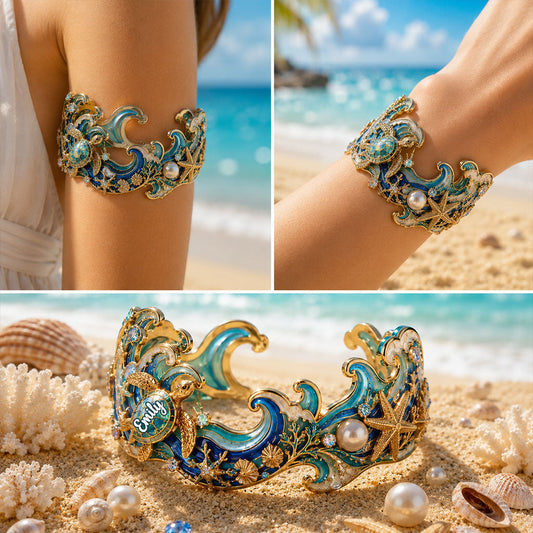 Sea Lover Gift Idea - Personalized Sea Lover Shaped Cuff Bracelet
