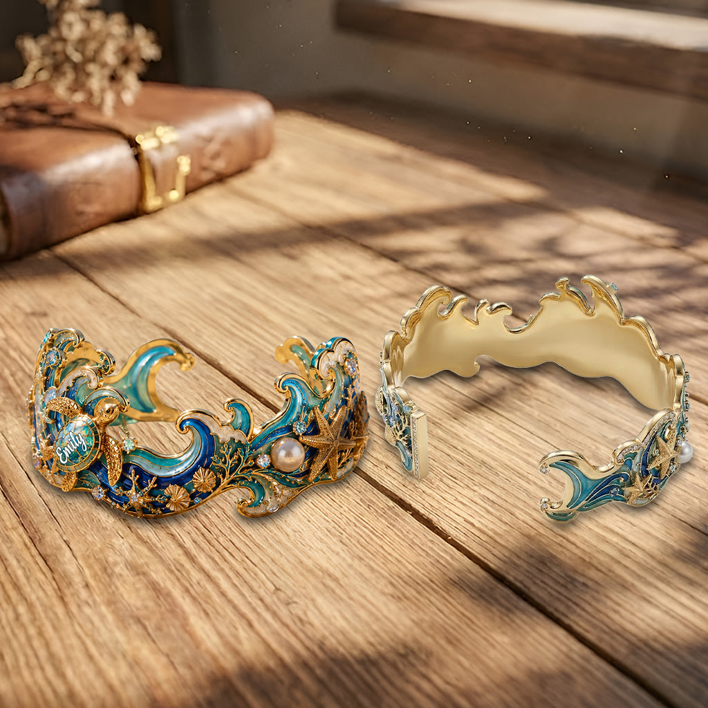 Sea Lover Gift Idea - Personalized Sea Lover Shaped Cuff Bracelet