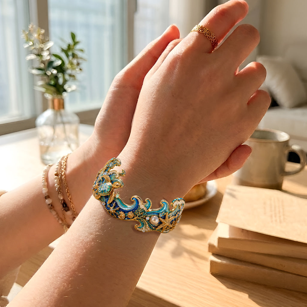 Sea Lover Gift Idea - Personalized Sea Lover Shaped Cuff Bracelet