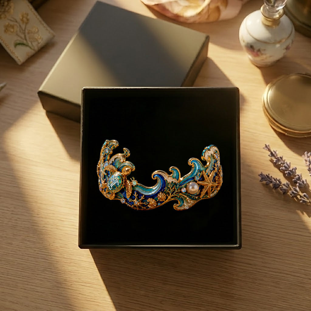 Sea Lover Gift Idea - Personalized Sea Lover Shaped Cuff Bracelet