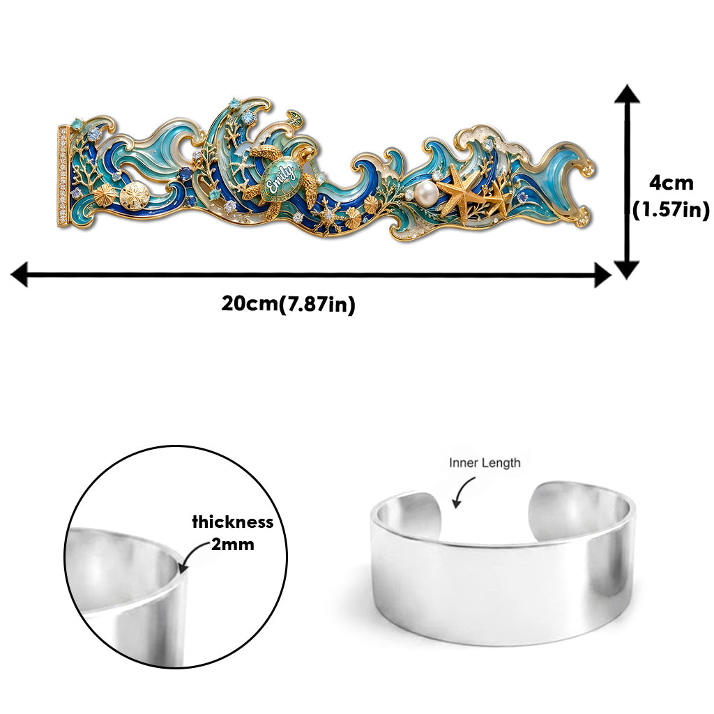 Sea Lover Gift Idea - Personalized Sea Lover Shaped Cuff Bracelet