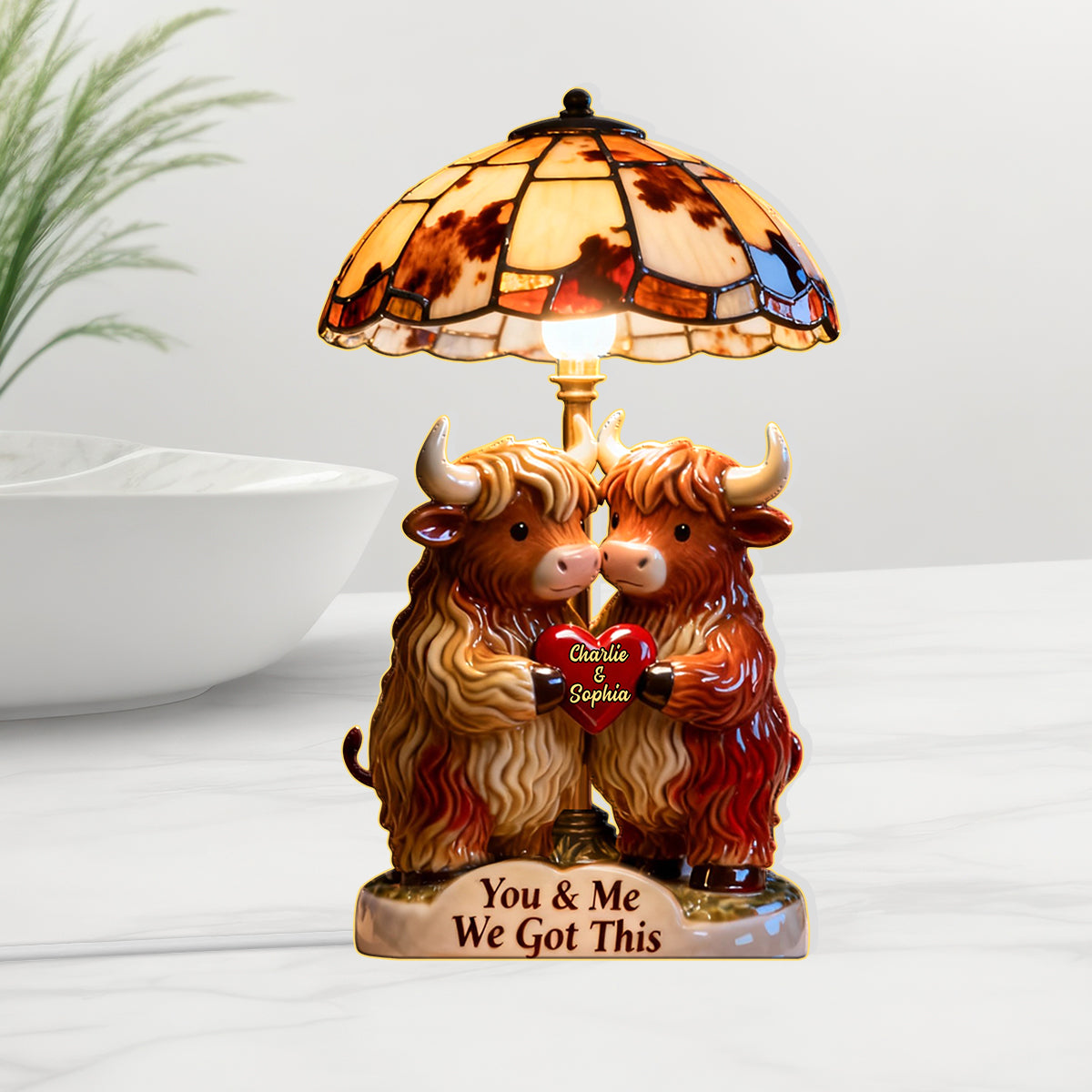 You & Me We Got This - Personalized Highland Cow Acrylic LED Night Light