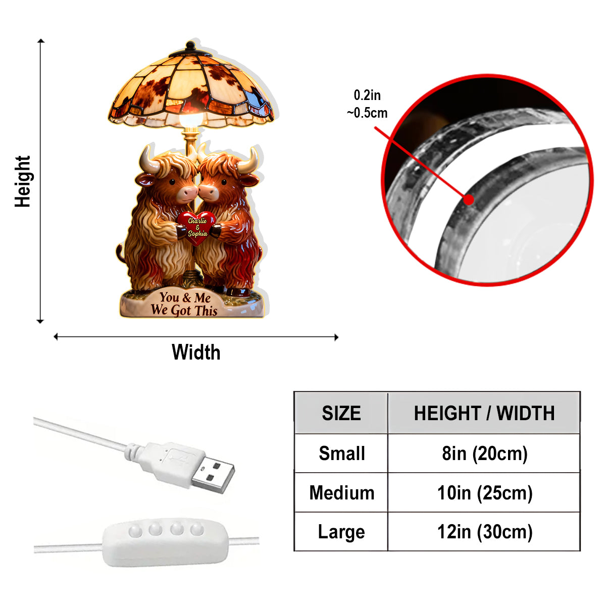 You & Me We Got This - Personalized Highland Cow Acrylic LED Night Light