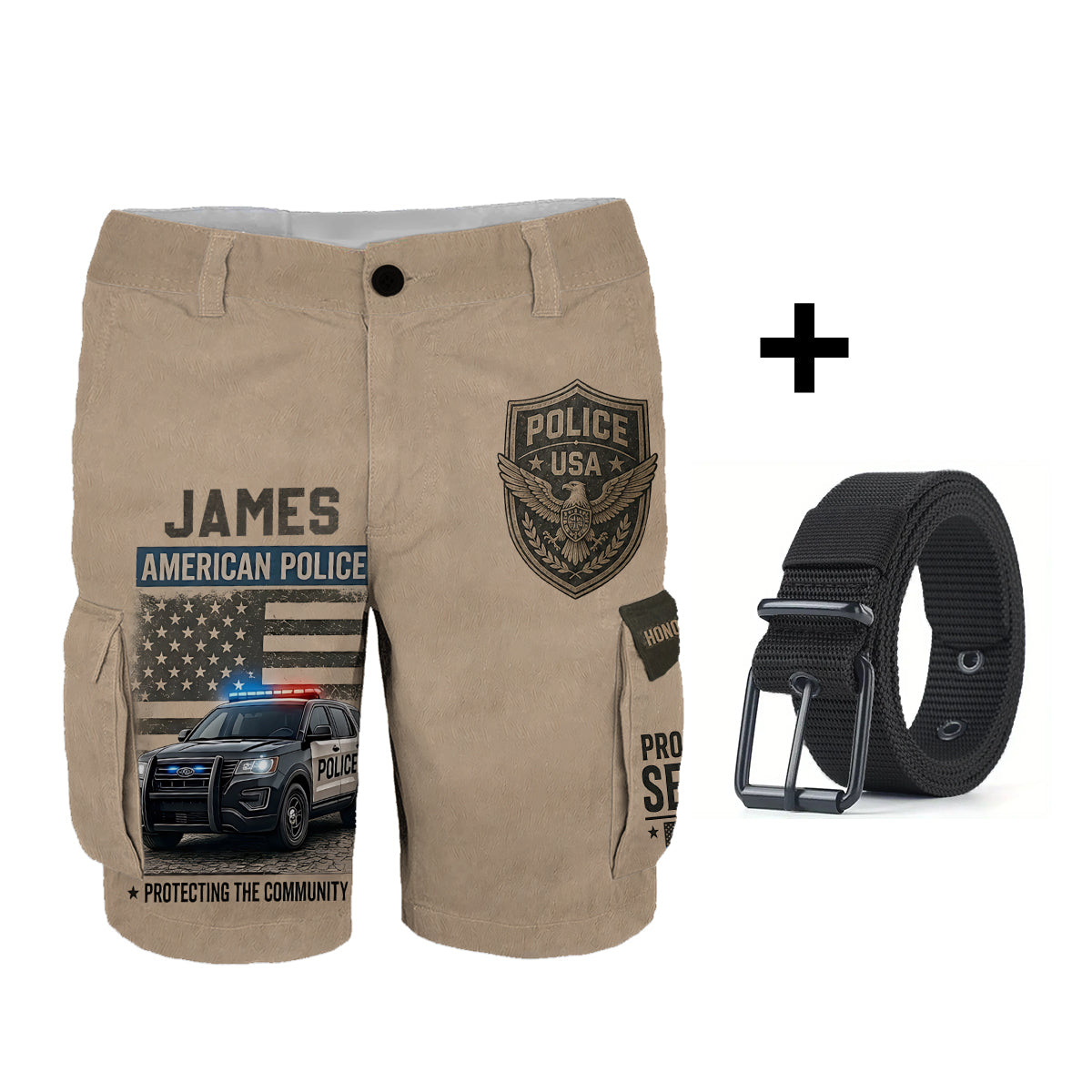 Police Officer Gift - Personalized Police Officer Cargo Shorts With Belt
