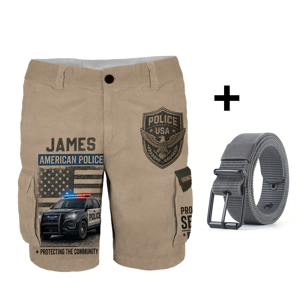 Police Officer Gift - Personalized Police Officer Cargo Shorts With Belt