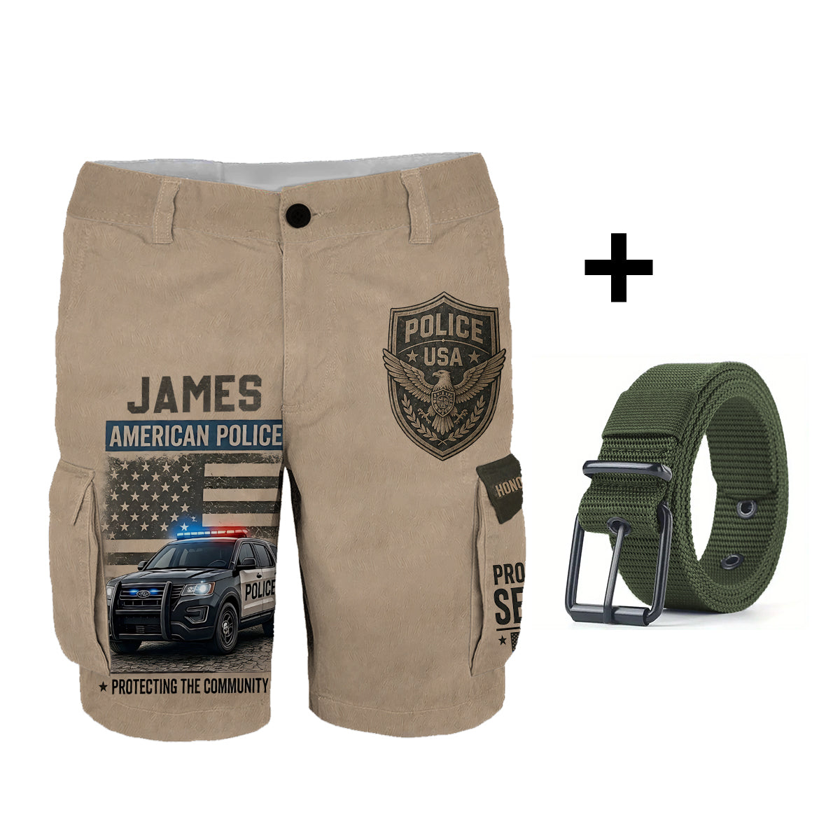 Police Officer Gift - Personalized Police Officer Cargo Shorts With Belt