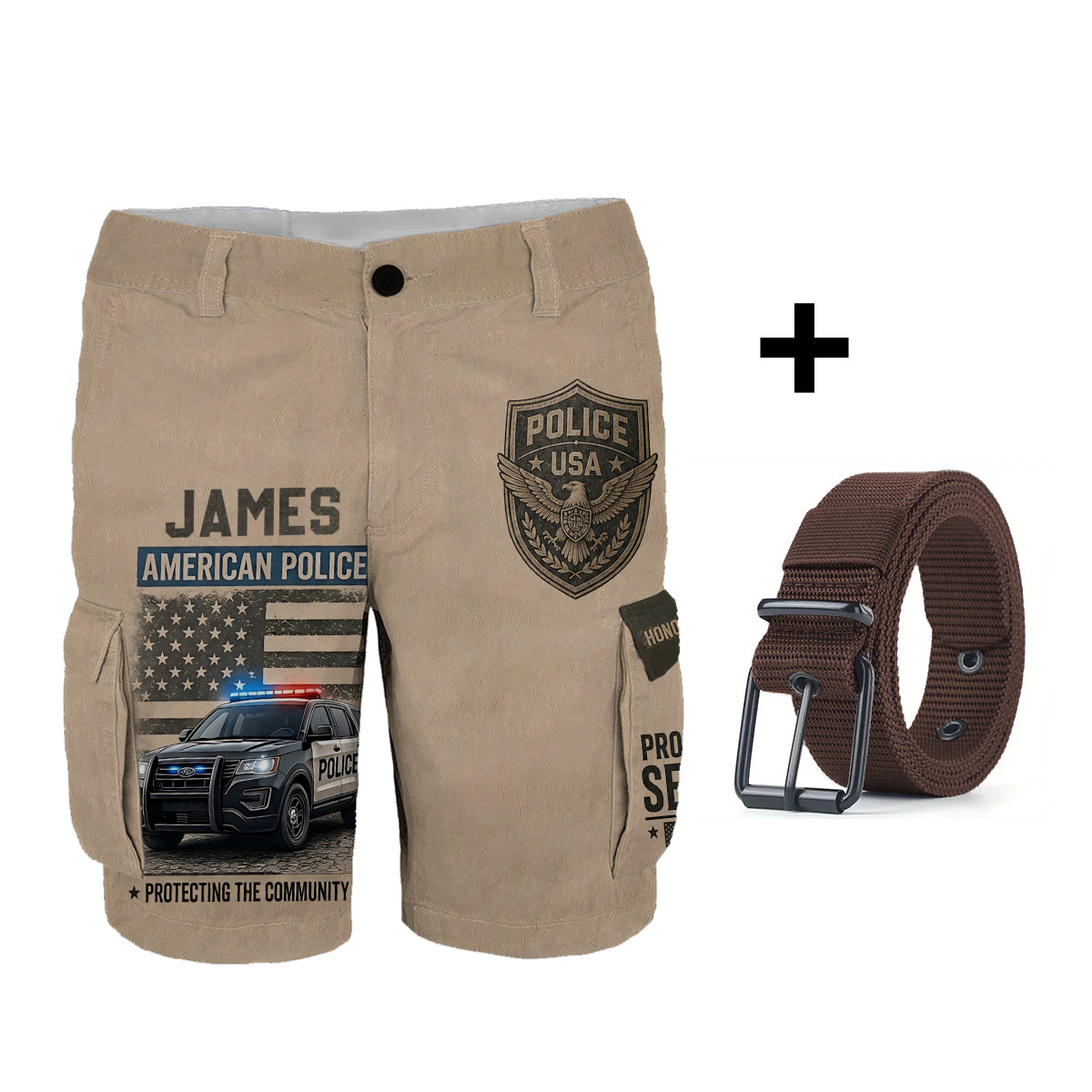 Police Officer Gift - Personalized Police Officer Cargo Shorts With Belt