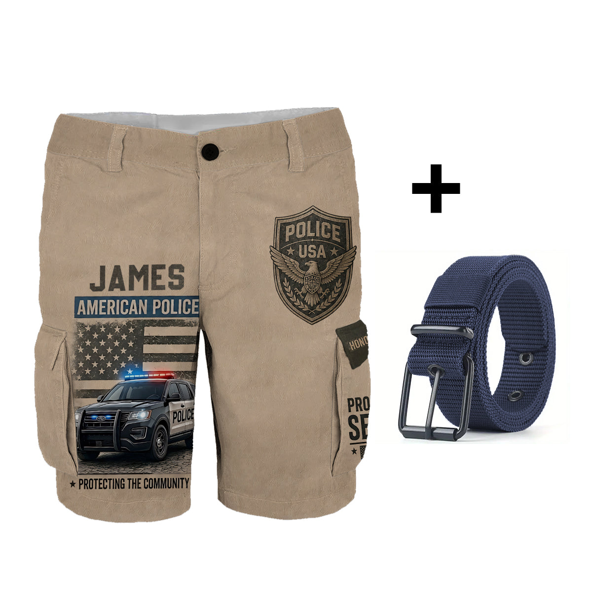 Police Officer Gift - Personalized Police Officer Cargo Shorts With Belt