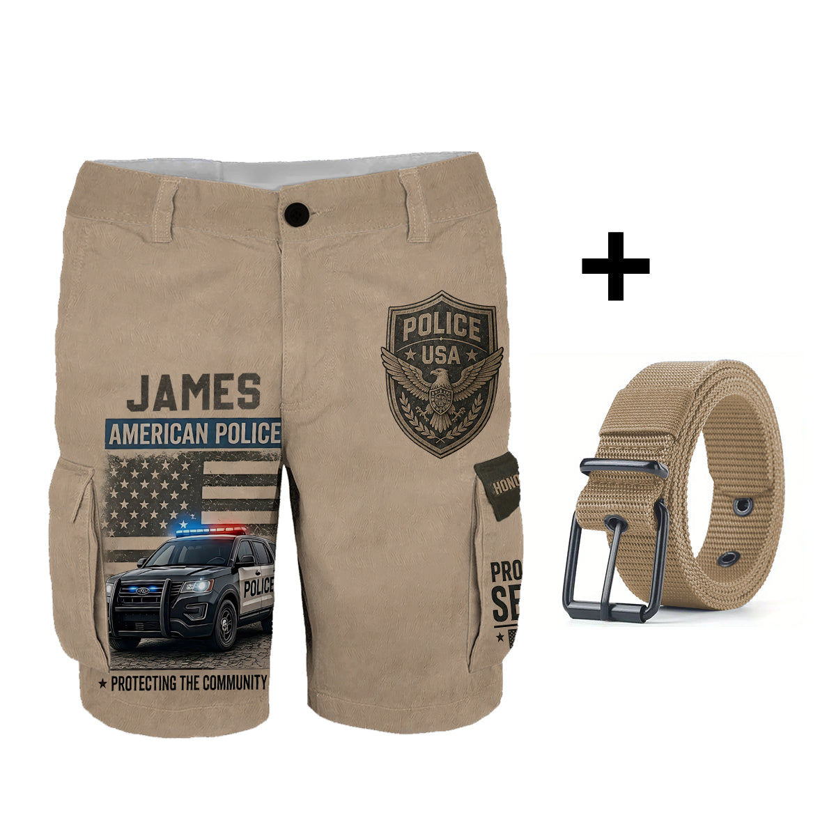 Police Officer Gift - Personalized Police Officer Cargo Shorts With Belt