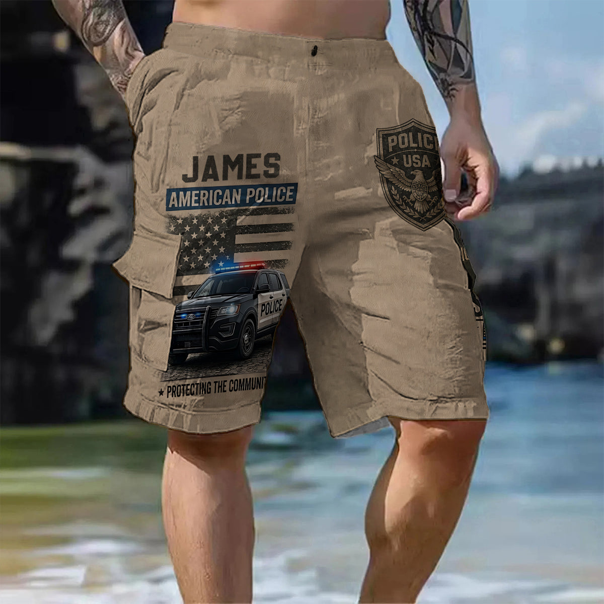 Police Officer Gift - Personalized Police Officer Cargo Shorts With Belt