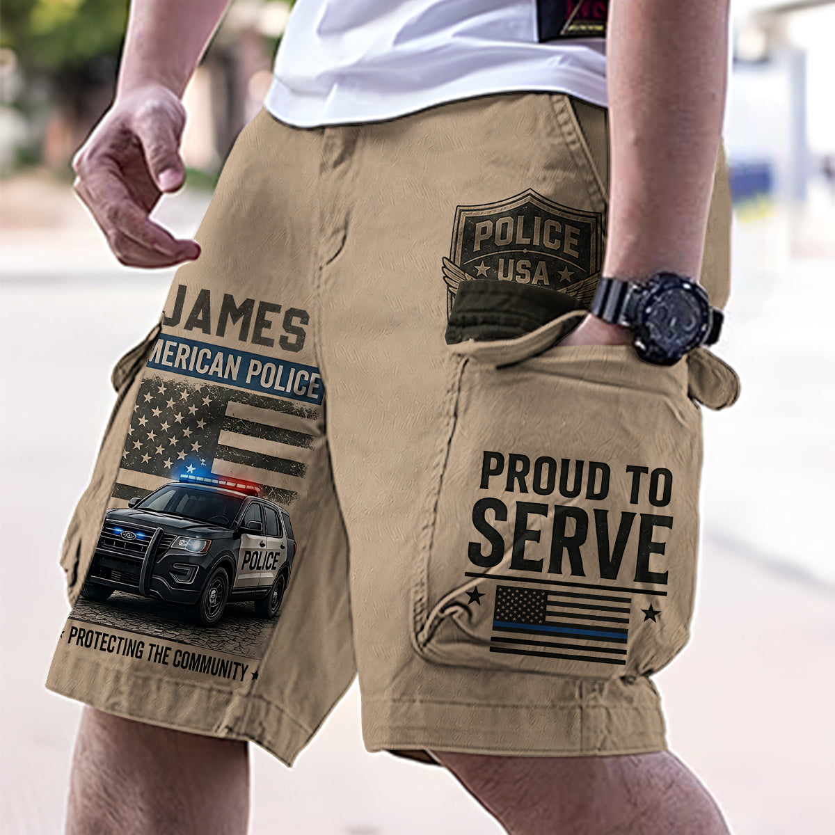 Police Officer Gift - Personalized Police Officer Cargo Shorts With Belt