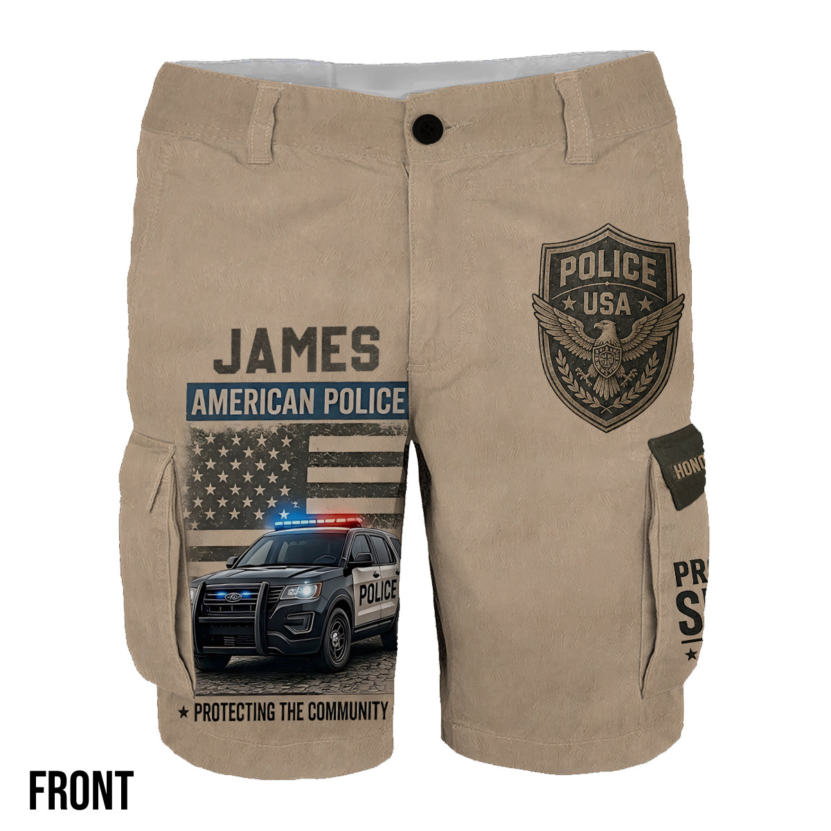 Police Officer Gift - Personalized Police Officer Cargo Shorts With Belt