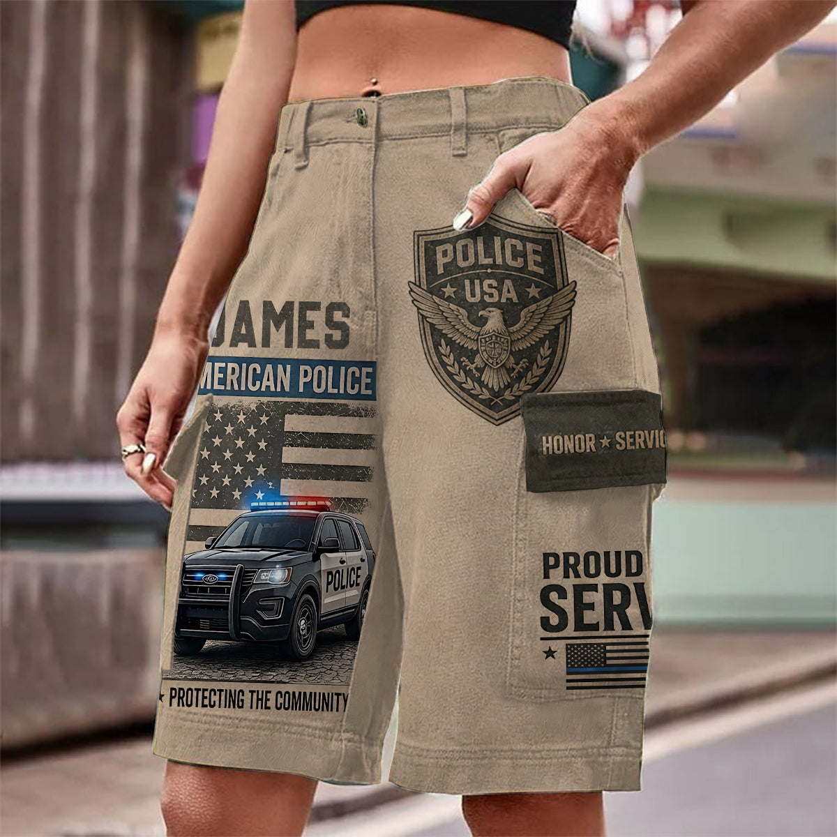 Police Officer Gift - Personalized Police Officer Cargo Shorts With Belt