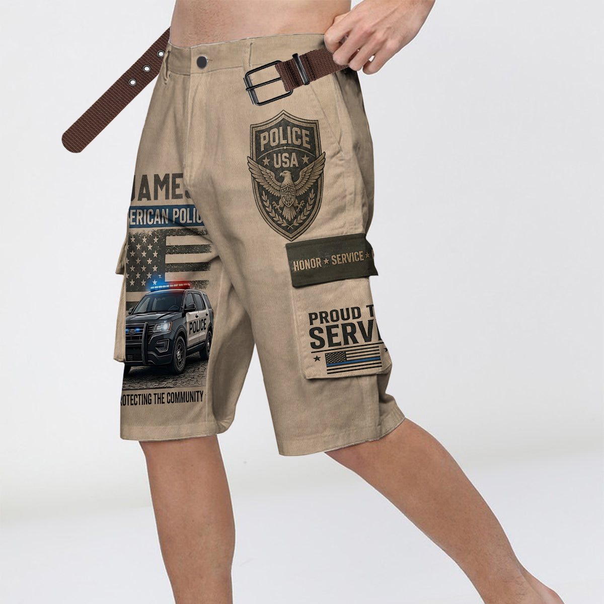 Police Officer Gift - Personalized Police Officer Cargo Shorts With Belt