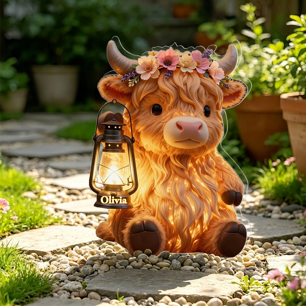Love Highland Cow - Personalized Highland Cow Solar Acrylic Light