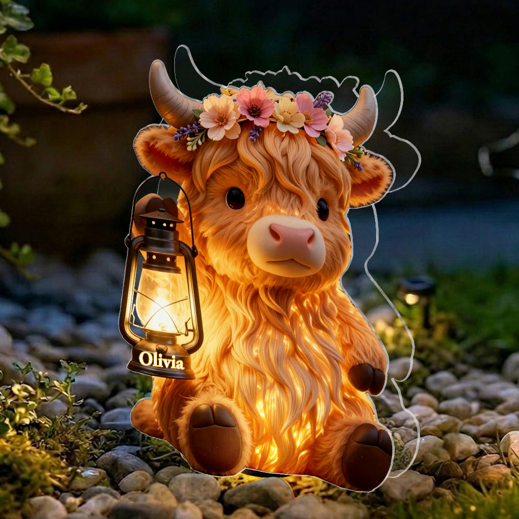 Love Highland Cow - Personalized Highland Cow Solar Acrylic Light