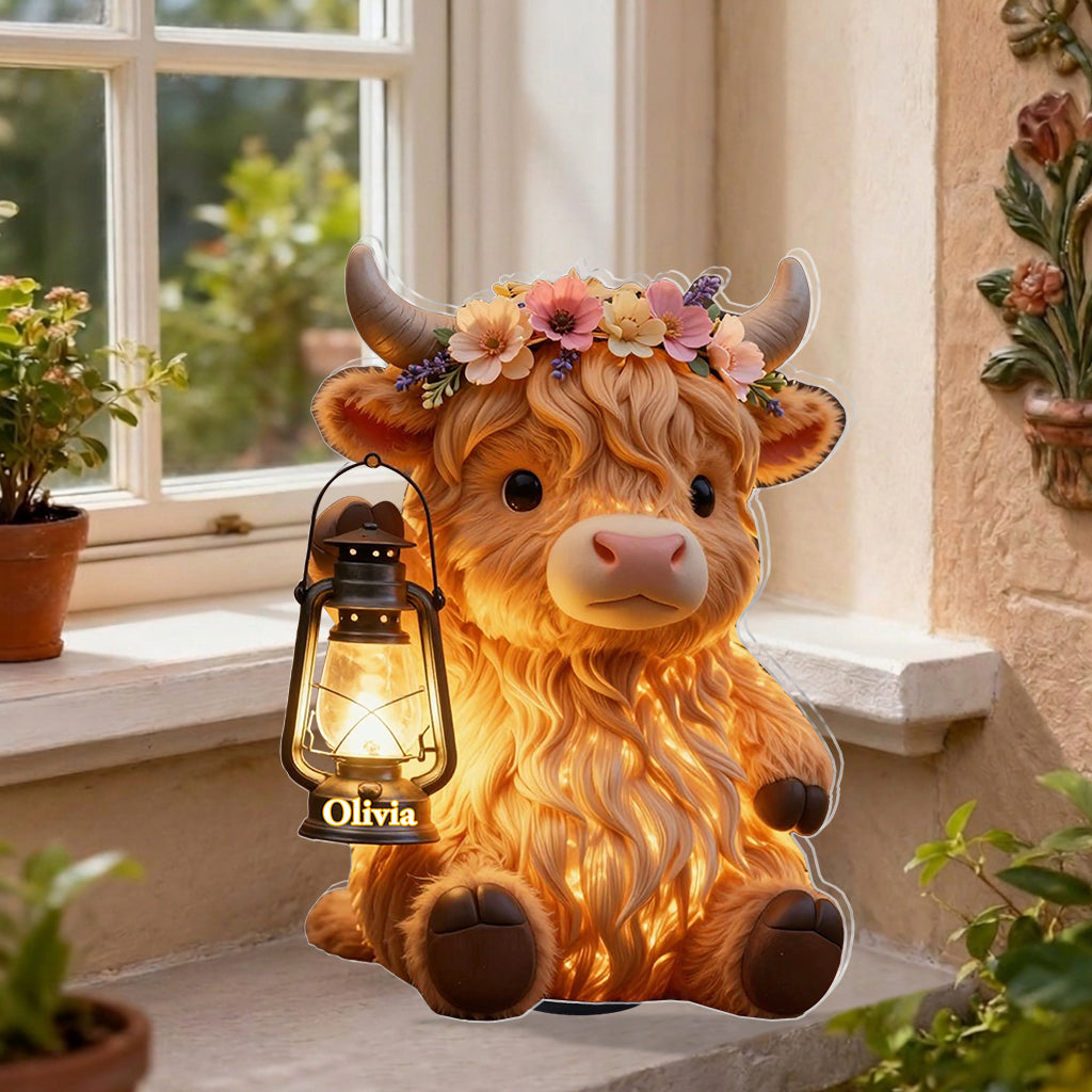 Love Highland Cow - Personalized Highland Cow Solar Acrylic Light