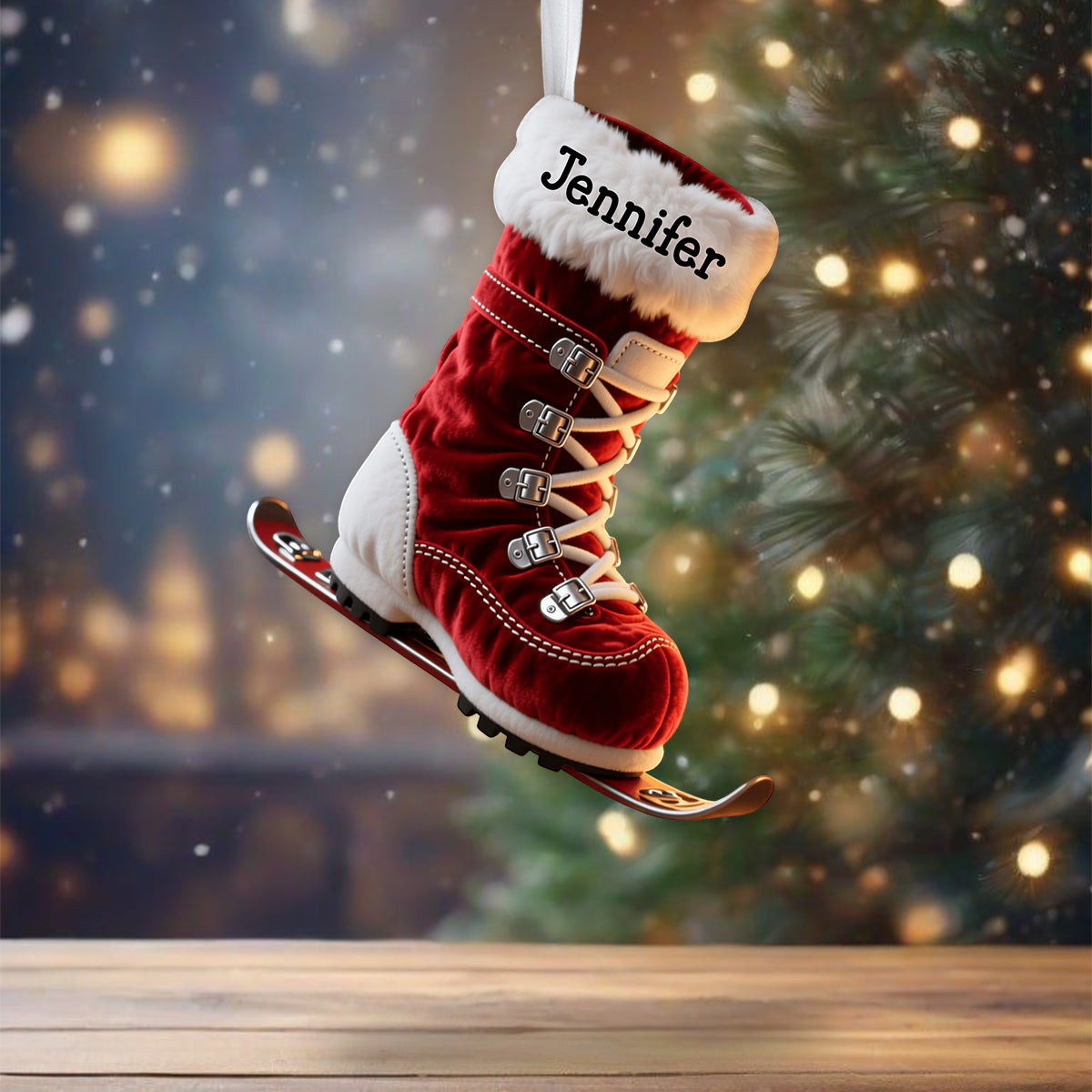 Perfect Gift for Skiing Lovers - Personalized Skiing Shaped Christmas Stocking