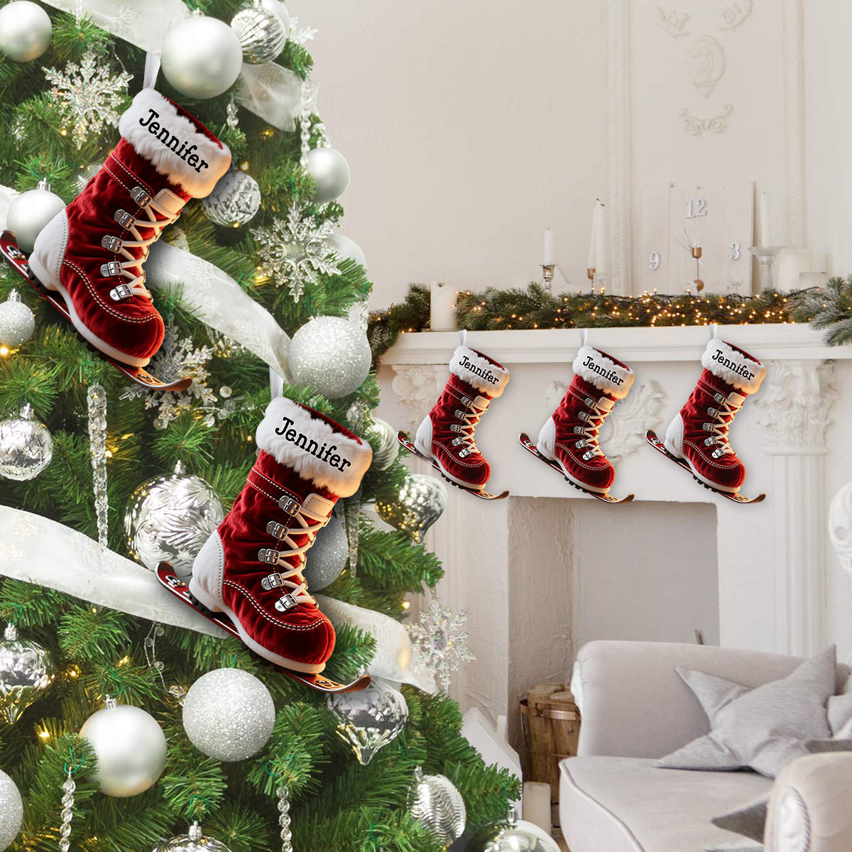 Perfect Gift for Skiing Lovers - Personalized Skiing Shaped Christmas Stocking