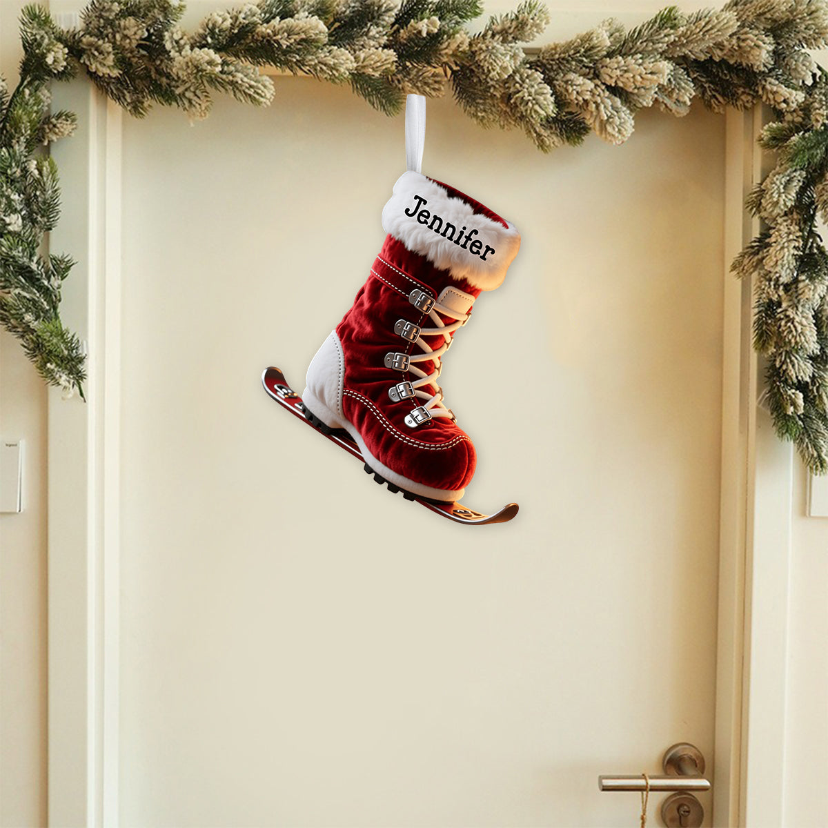 Perfect Gift for Skiing Lovers - Personalized Skiing Shaped Christmas Stocking