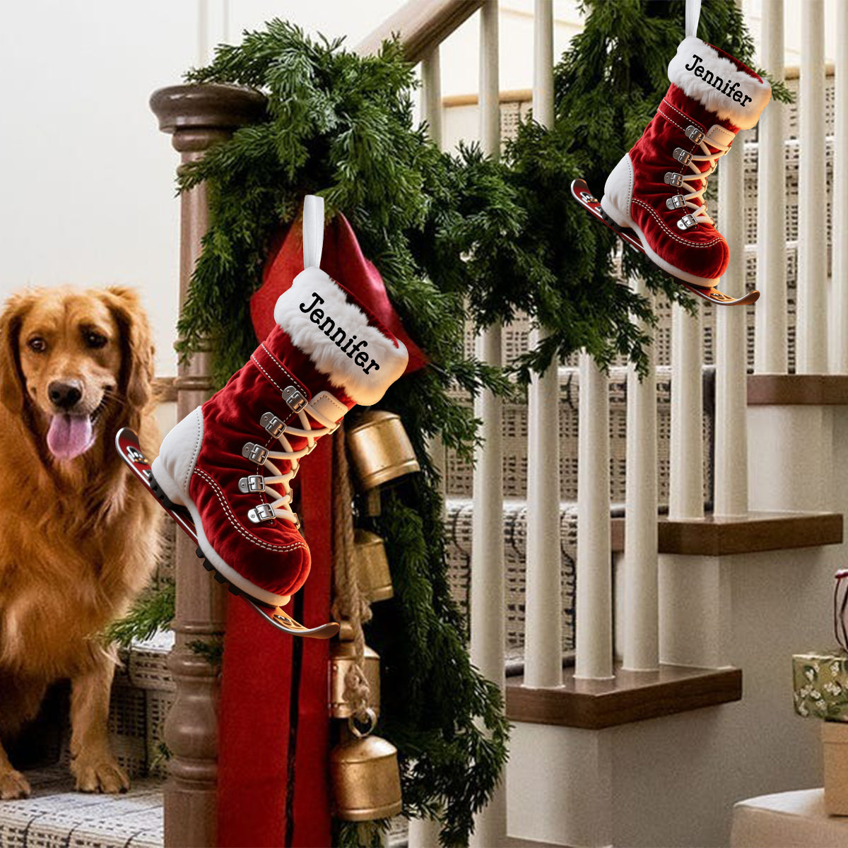 Perfect Gift for Skiing Lovers - Personalized Skiing Shaped Christmas Stocking