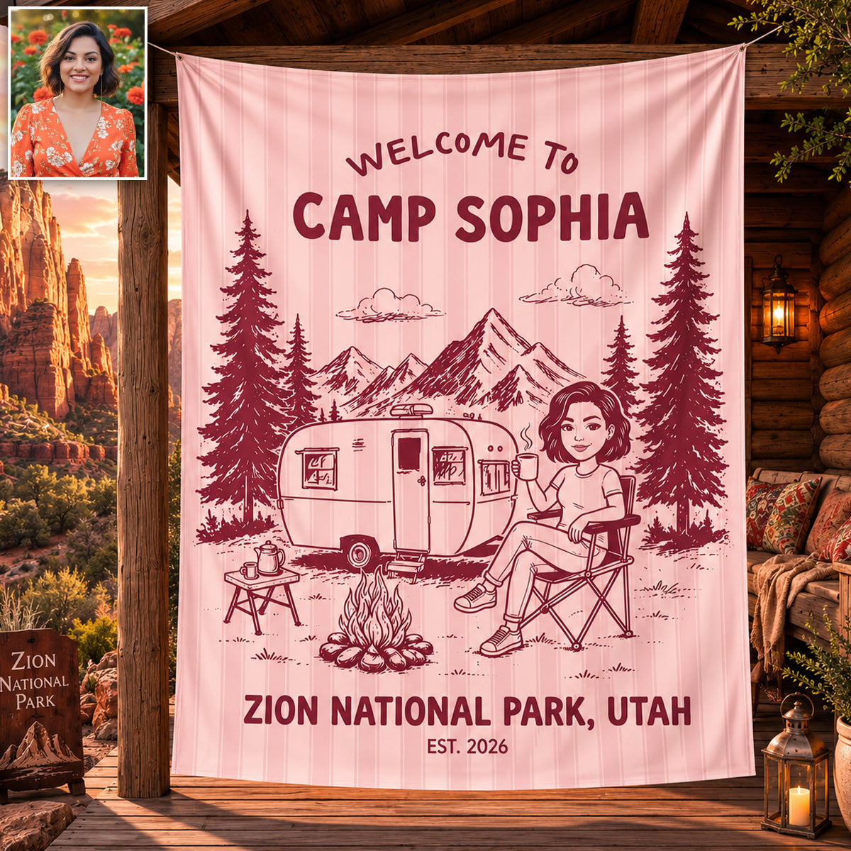 Welcome To Our Campsite - Personalized Camping Wall Tapestry
