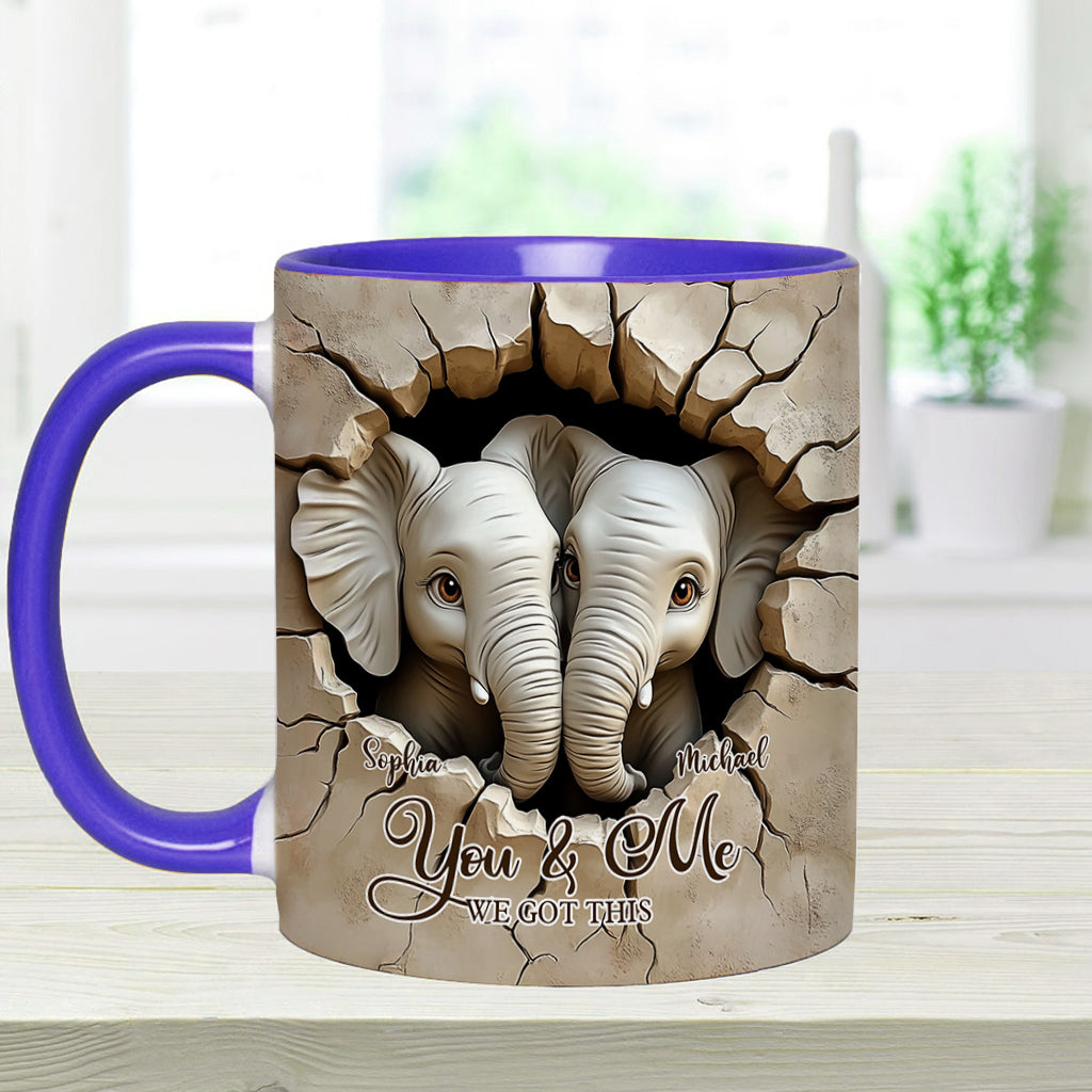 You & Me We Got This - Personalized Elephant Accent Mug