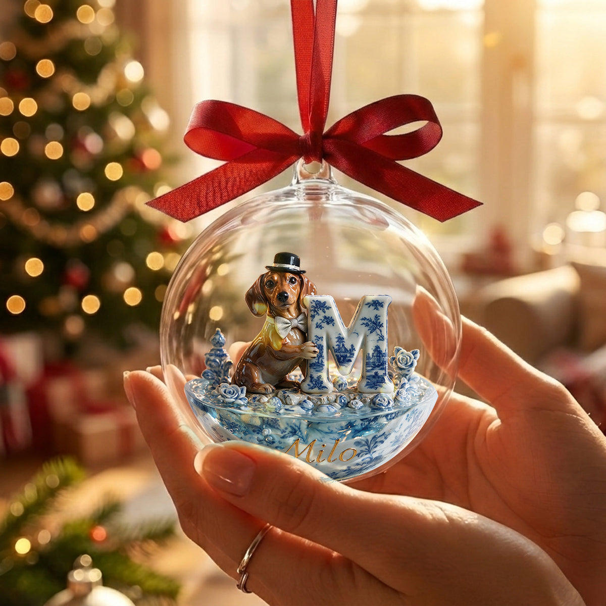 Toile de Jouy Dog - Personalized Dog Acrylic Ball Ornament