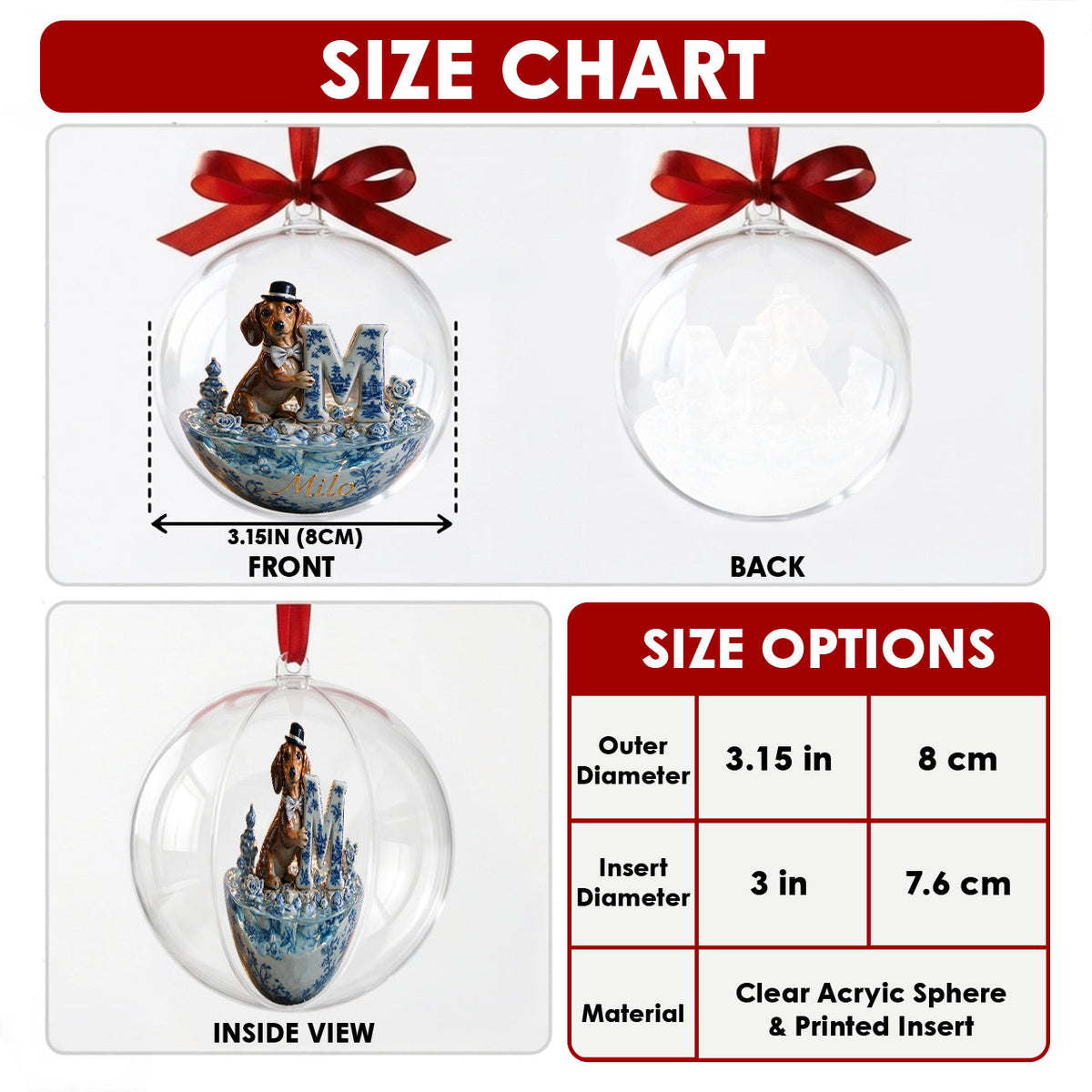 Toile de Jouy Dog - Personalized Dog Acrylic Ball Ornament