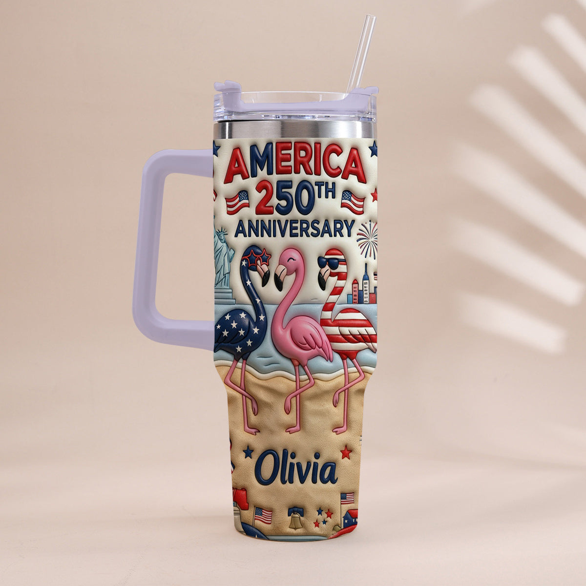 Patriotic Flamingo - Personalized Flamingo Tumbler With Handle