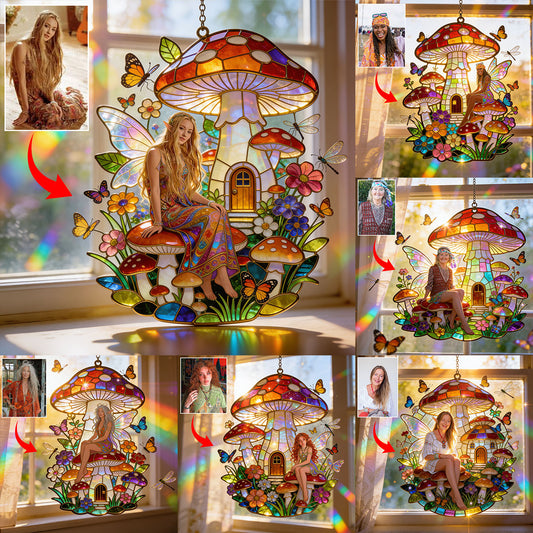 Mushroom Hippie Style - Personalized Hippie Window Hanging Suncatcher Ornament