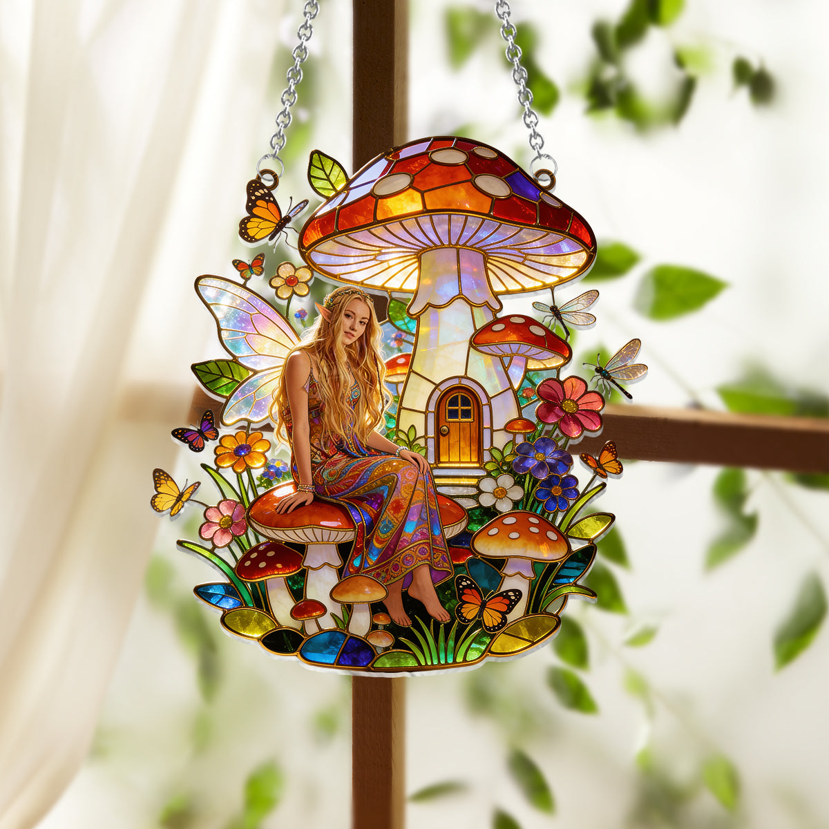 Mushroom Hippie Style - Personalized Hippie Window Hanging Suncatcher Ornament