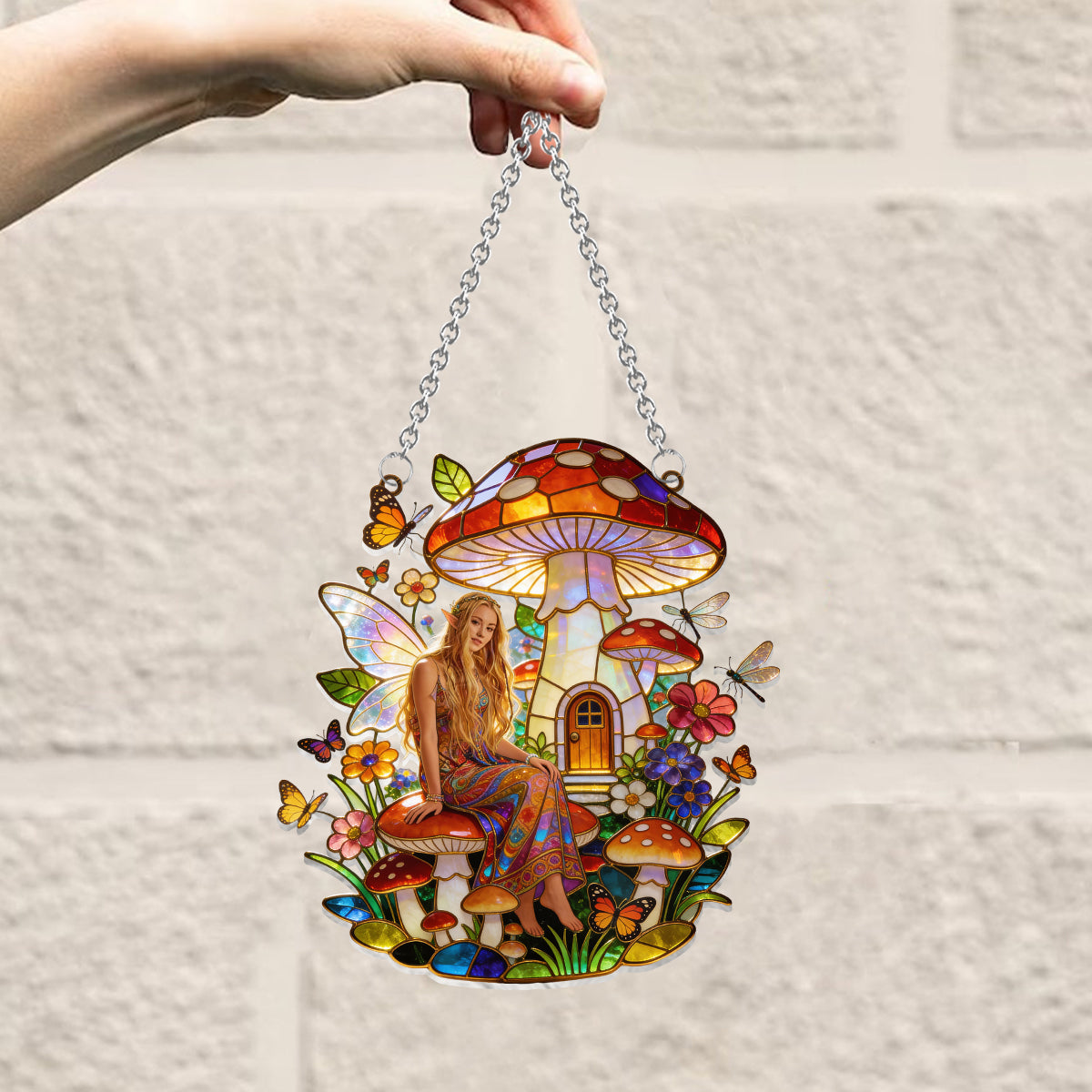 Mushroom Hippie Style - Personalized Hippie Window Hanging Suncatcher Ornament