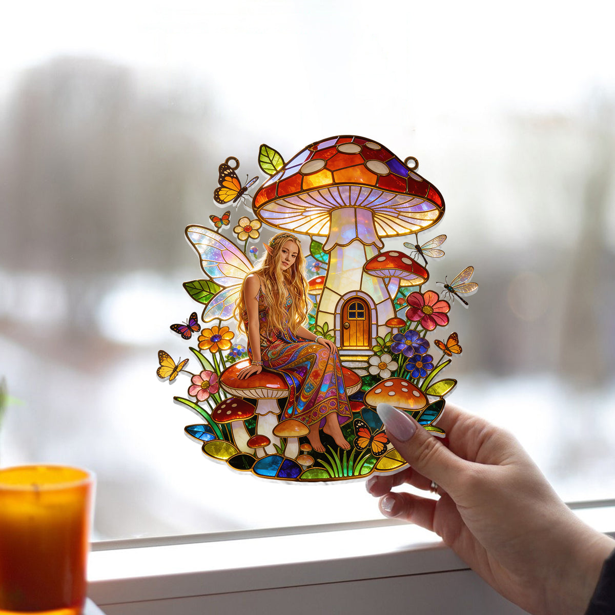 Mushroom Hippie Style - Personalized Hippie Window Hanging Suncatcher Ornament