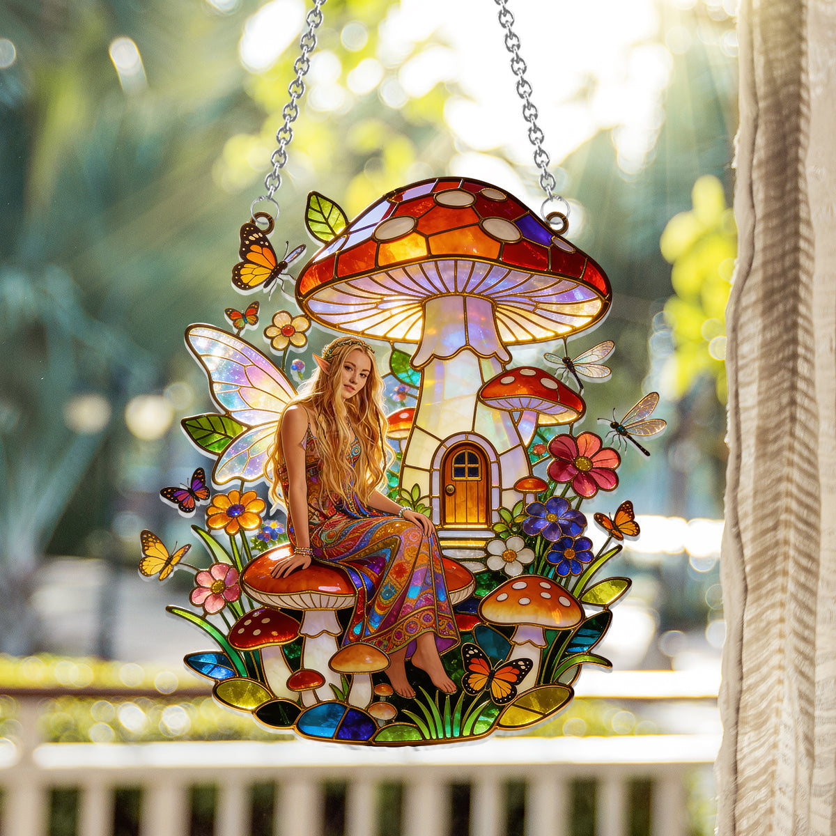 Mushroom Hippie Style - Personalized Hippie Window Hanging Suncatcher Ornament