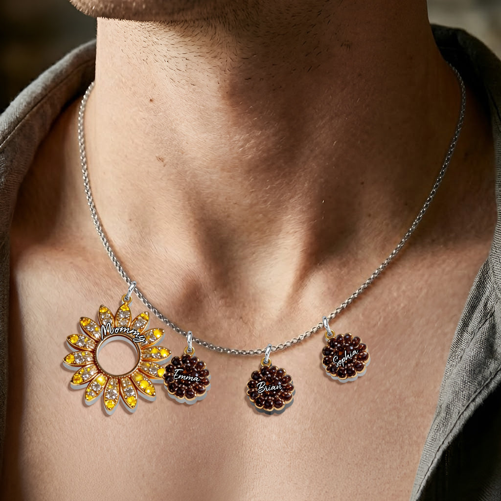 To My Mom Sunflower - Personalized Mother Metal Necklaces With Pendants