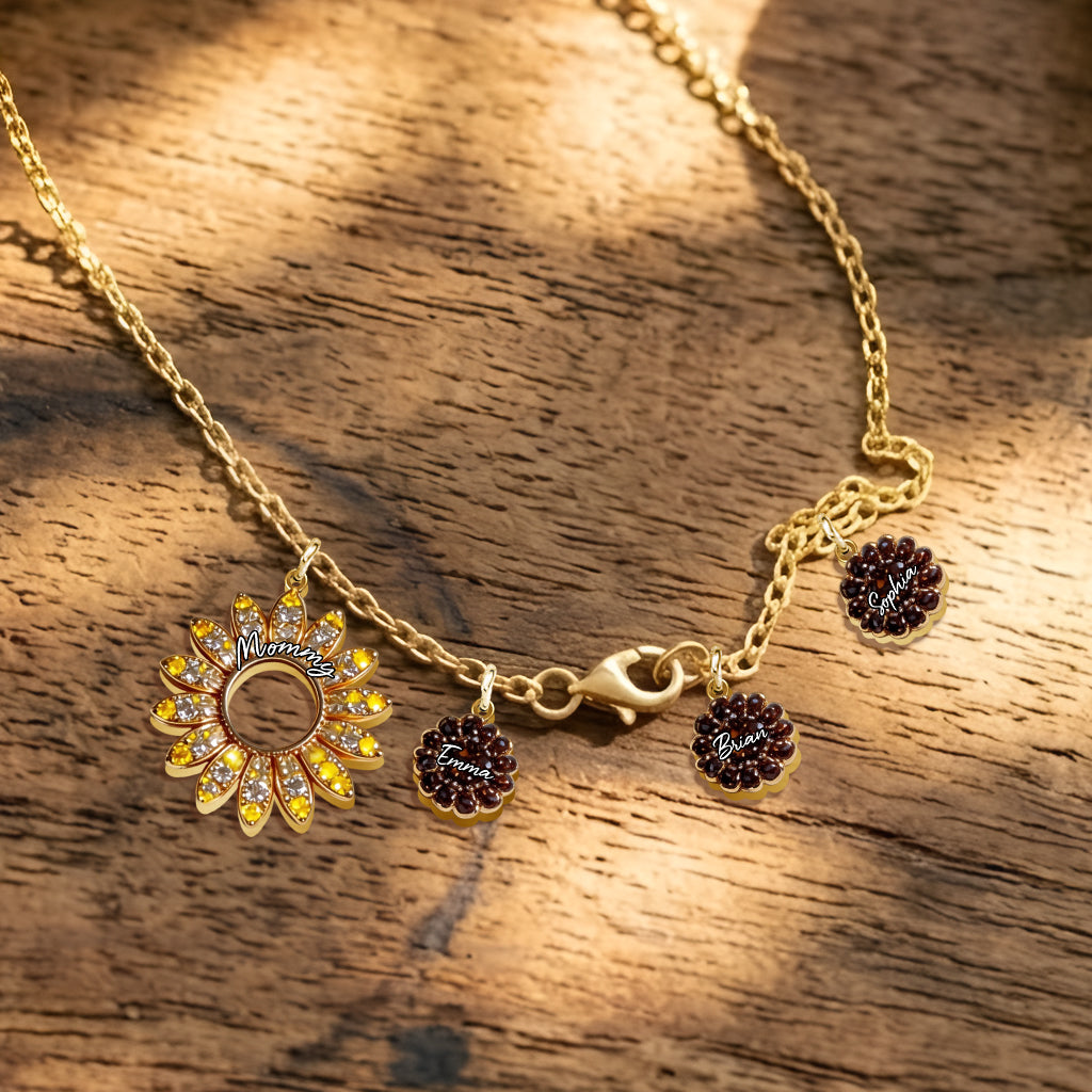 To My Mom Sunflower - Personalized Mother Metal Necklaces With Pendants