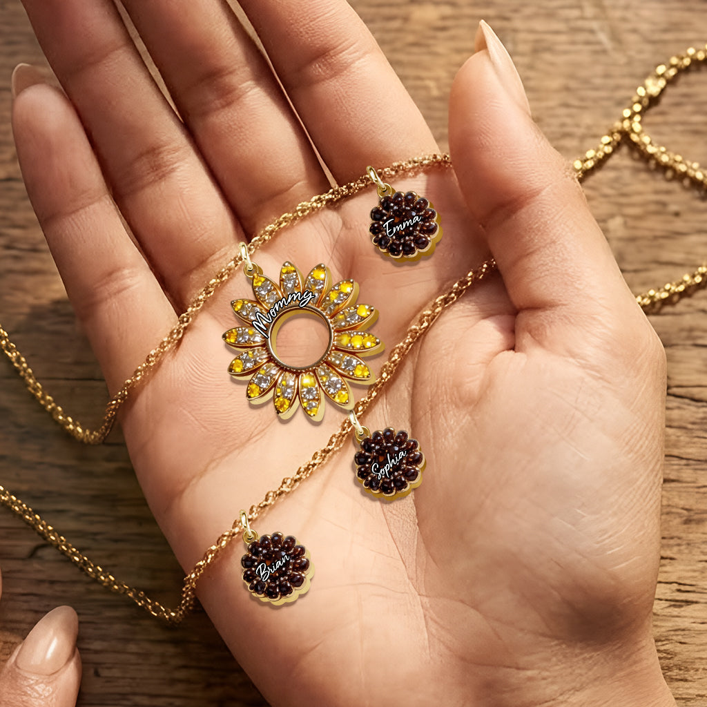 To My Mom Sunflower - Personalized Mother Metal Necklaces With Pendants