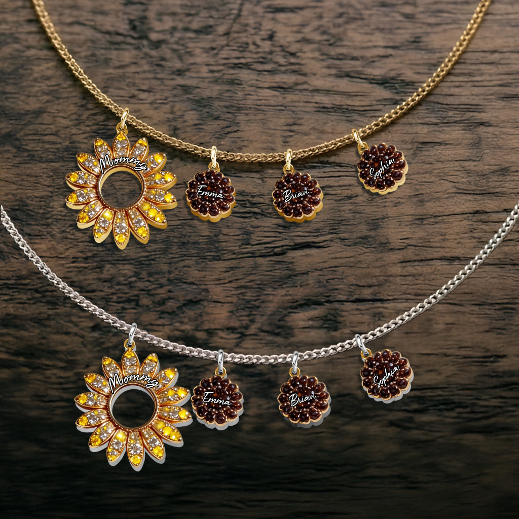 To My Mom Sunflower - Personalized Mother Metal Necklaces With Pendants