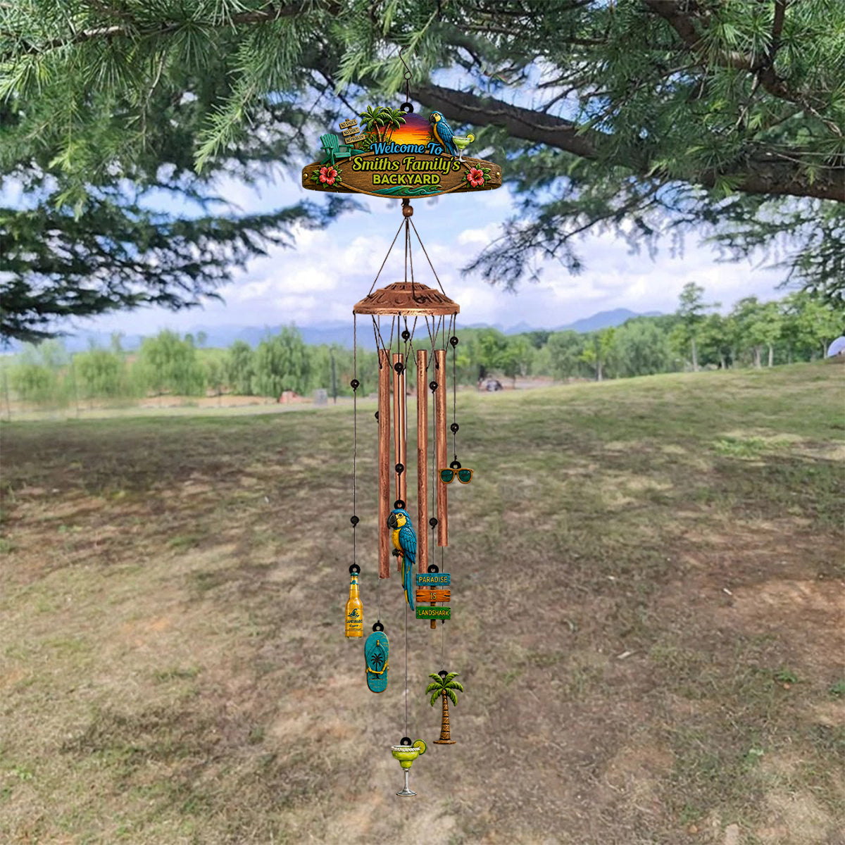 Welcome To Our Bar - Personalized Backyard Wind Chime With Charms