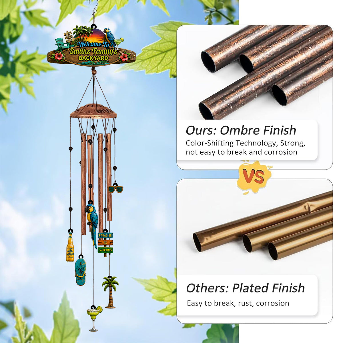 Welcome To Our Bar - Personalized Backyard Wind Chime With Charms