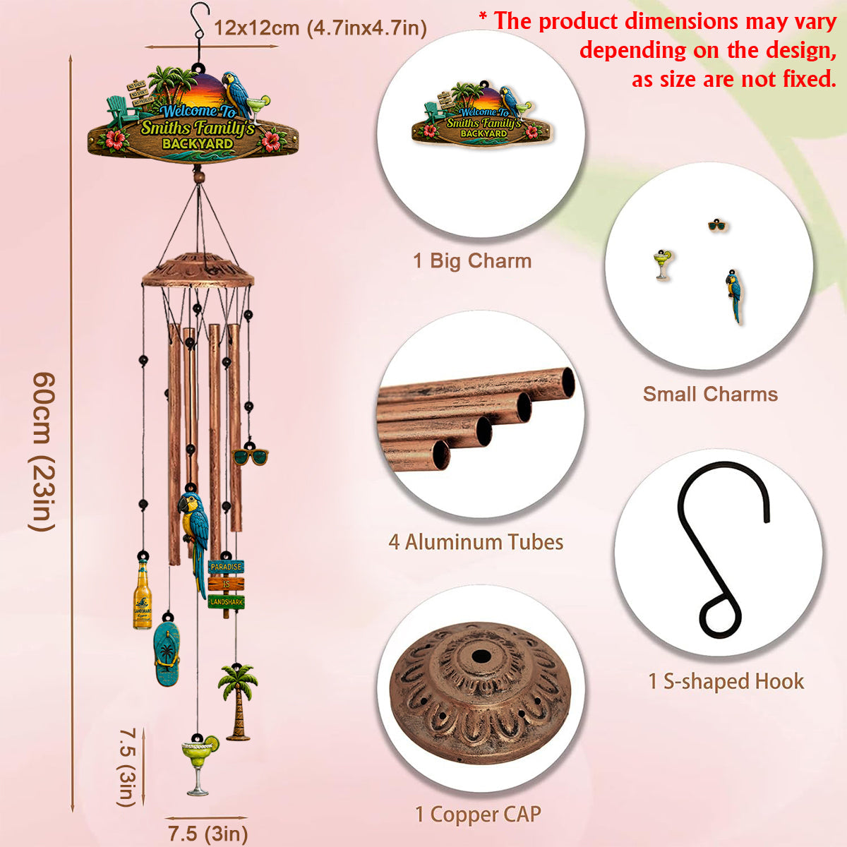 Welcome To Our Bar - Personalized Backyard Wind Chime With Charms