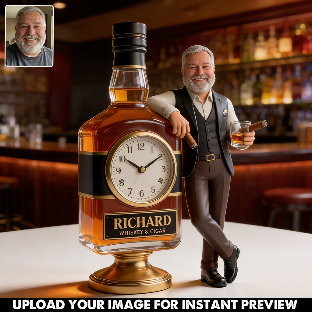 Whiskey And Cigar - Personalized Whisky Desk Clock Plaque