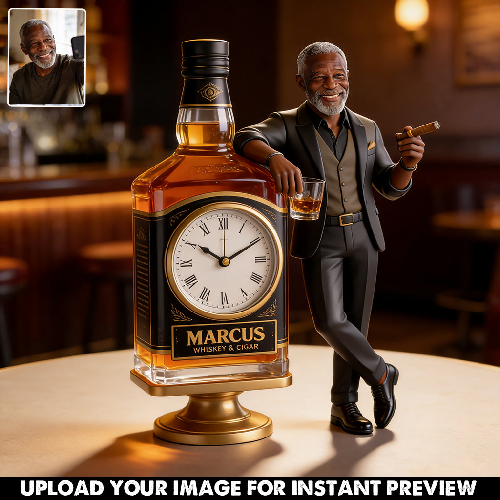 Whiskey And Cigar - Personalized Whisky Desk Clock Plaque