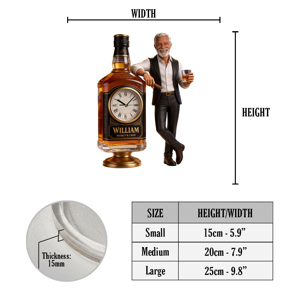 Whiskey And Cigar - Personalized Whisky Desk Clock Plaque